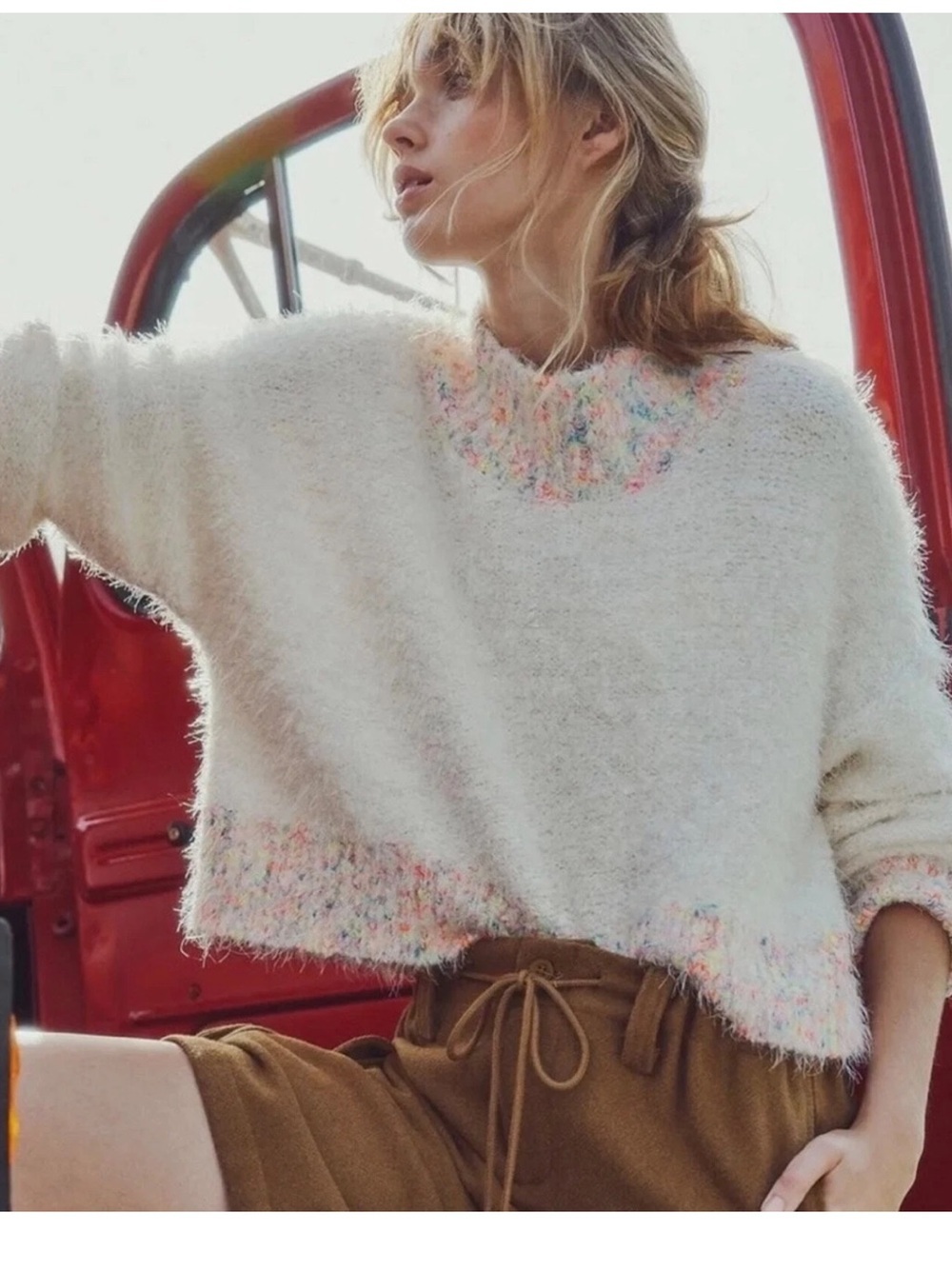 Free People Cropped Turtleneck with Pastel Multicolor Trim M